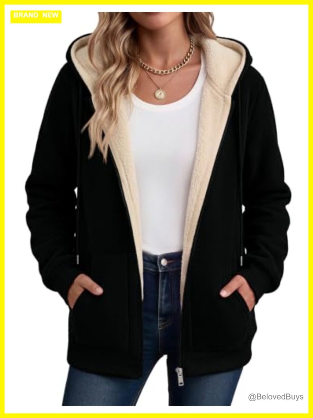 Sherpa Fleece Zip Up Hoodie Thick Warm Fall Winter Coat